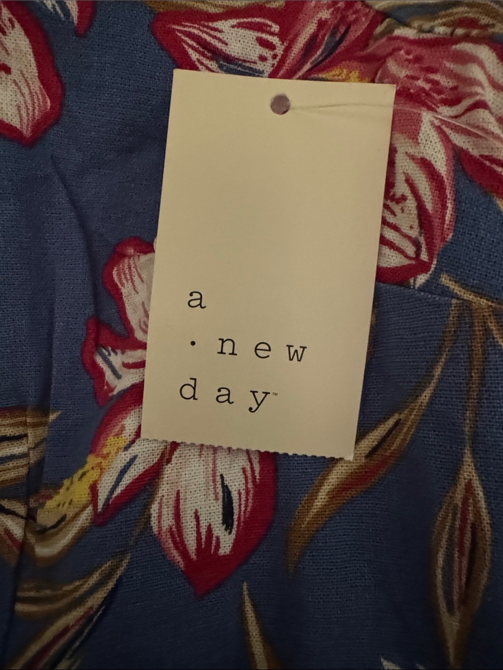 a new day NWT S Blue Floral Square-Neck Tie back linen blend Mini Dress - Picture 5 of 5